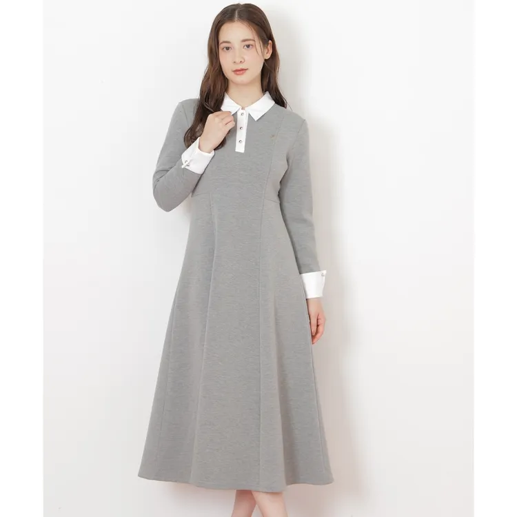 【MonTendre】秋冬新款 J 拼色翻领气质长裙撞色中高腰简约连衣裙