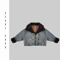 复古款卷毛内里“90白鸭绒”重工做旧洗水阔版牛仔羽绒派克服 W135