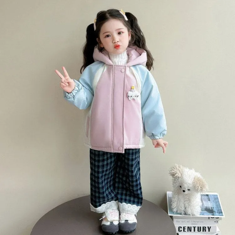 女童加绒冲锋衣秋冬2025新款儿童夹棉加厚保暖外套洋气女宝宝棉服