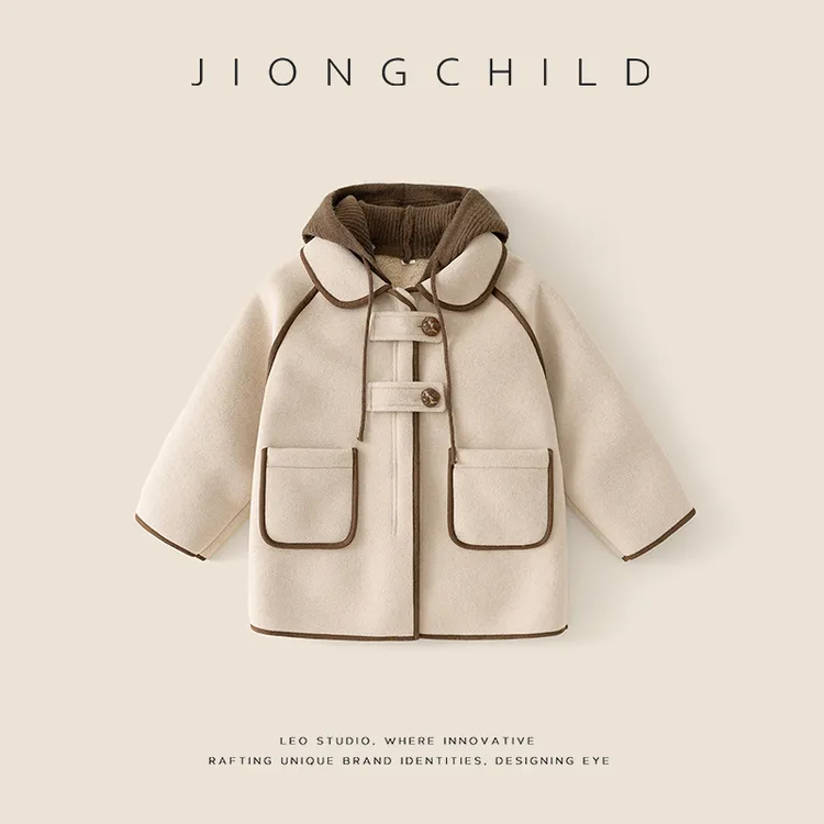 【专柜同款】秋冬新品女童时尚休闲百搭中长款呢子大衣DGW55377