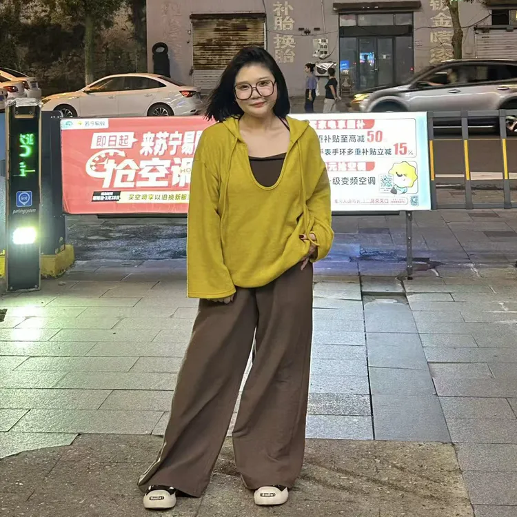 早秋慵懒风日式时尚连帽长袖上衣吊带背心高腰A字半身裙套装秋季