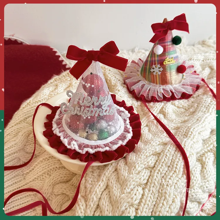 蝴蝶结立体圣诞帽发饰女2025新款氛围感拍照头饰秋冬派对毛绒饰品