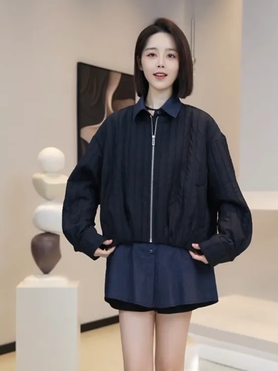 韩版气质休闲假两件棉服外套女装2025秋冬新款宽松时尚小个子上衣