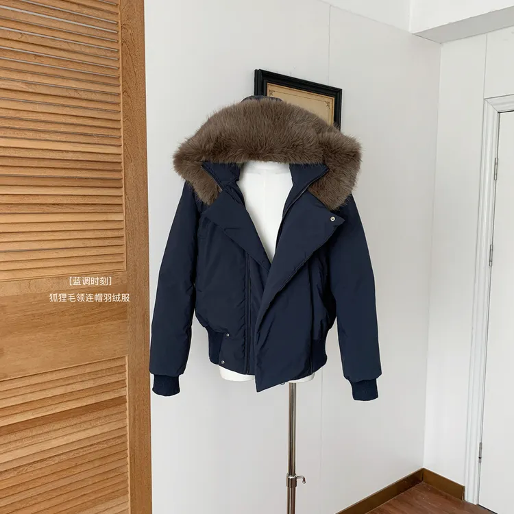 [蓝调时刻]狐狸毛领短款巨好看羽绒服女款冬小个子外套