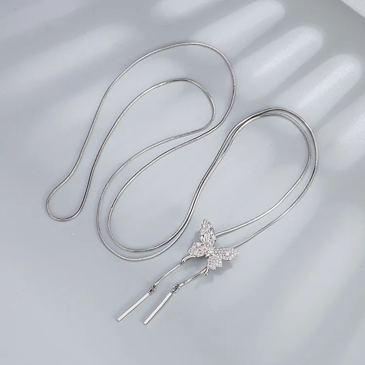 铜合金项链 【浠儿家】新款蝴蝶设计长款项链蛇骨流苏百搭精致时尚