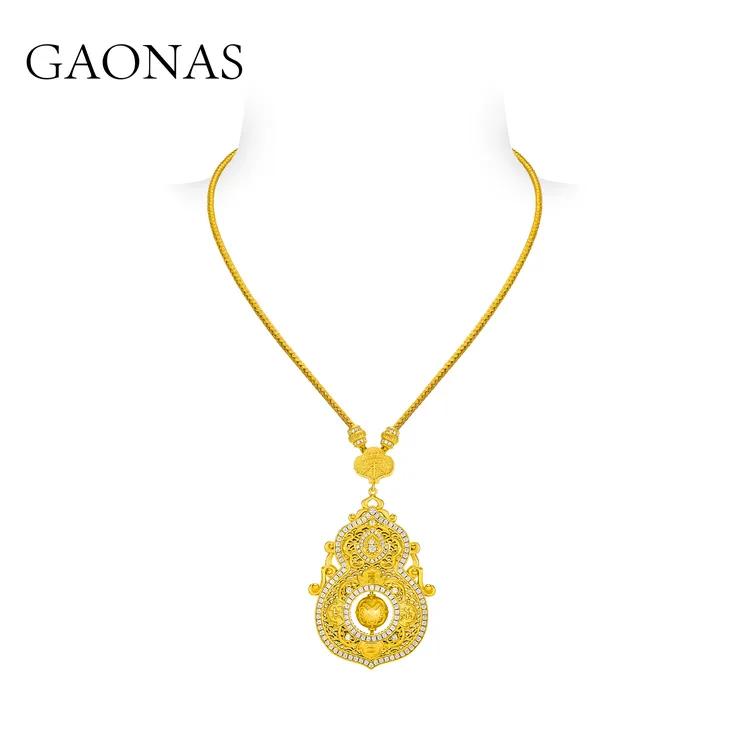 GAONAS 镀K金合成锆石项链 古韵今风时尚新中式金色项链11386XGO