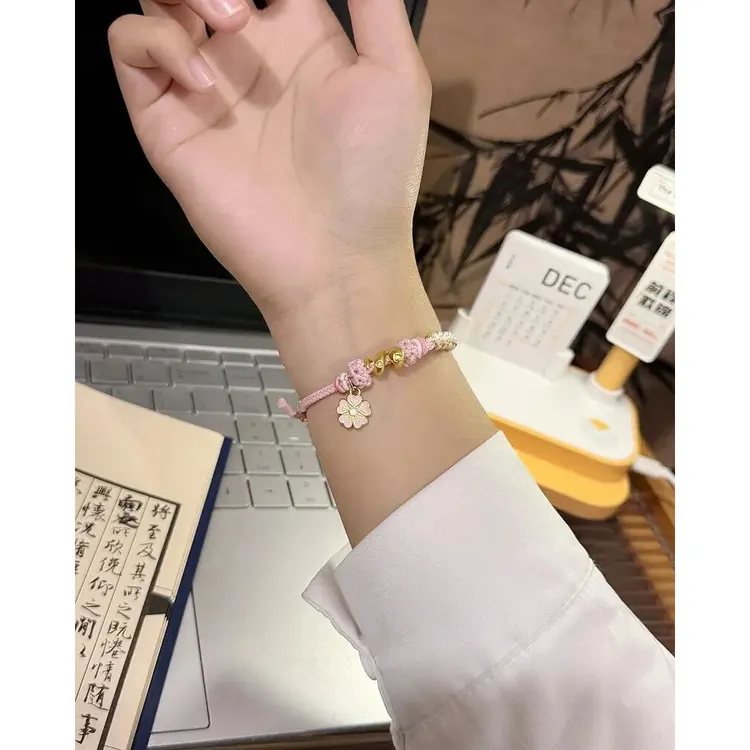 黄铜布艺手链 【女神节礼物】桃之夭夭桃花卷卷蛇编织手绳手工diy材