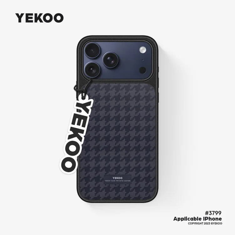 深蓝千鸟格·磨砂黑边手机壳适用苹果iphone17/16/15/14/13promax