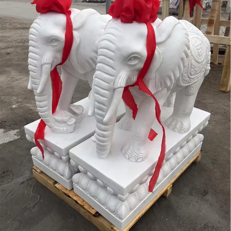 石雕大象汉白玉一对家用庭院别墅酒店门口新款青石小象圆雕包邮摆