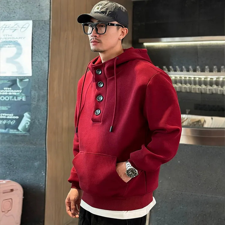 仓石一树红色长袖连帽卫衣男潮流ins港风2025秋冬季新款休闲上衣