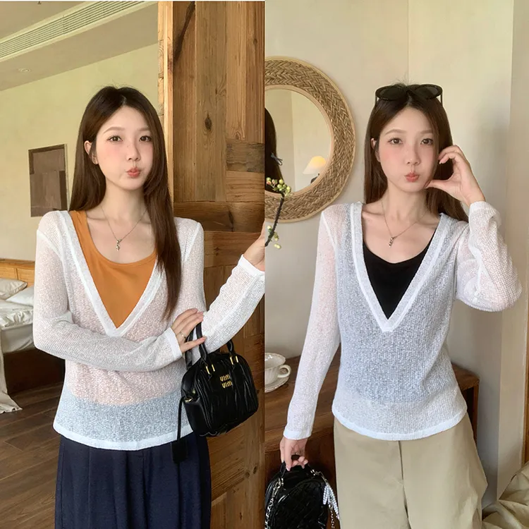 2025秋装新款胖mm大码女优雅气质吊带背心轻薄长袖T恤套装A2107