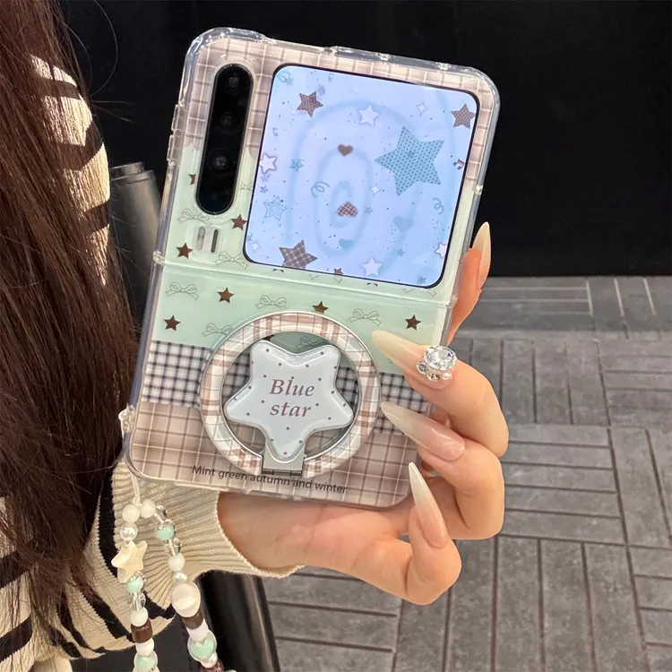 适用华为purax折叠屏手机壳拼接格纹PuraX星星折叠磁吸支架链条女