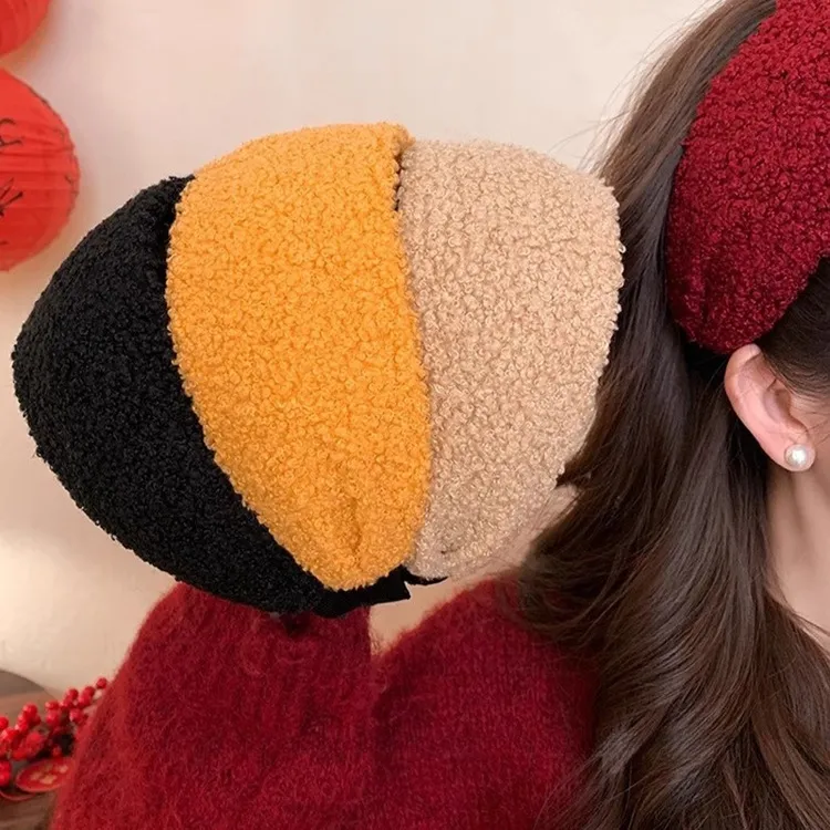 纯色羊羔毛宽边发箍女冬日压发洗脸头箍高颅顶遮发缝显脸小头饰新
