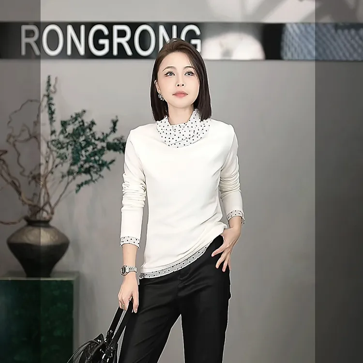 溶溶【波点星轨】RONGRONG 莫代尔棉波点高领优雅风长袖T恤2502H722