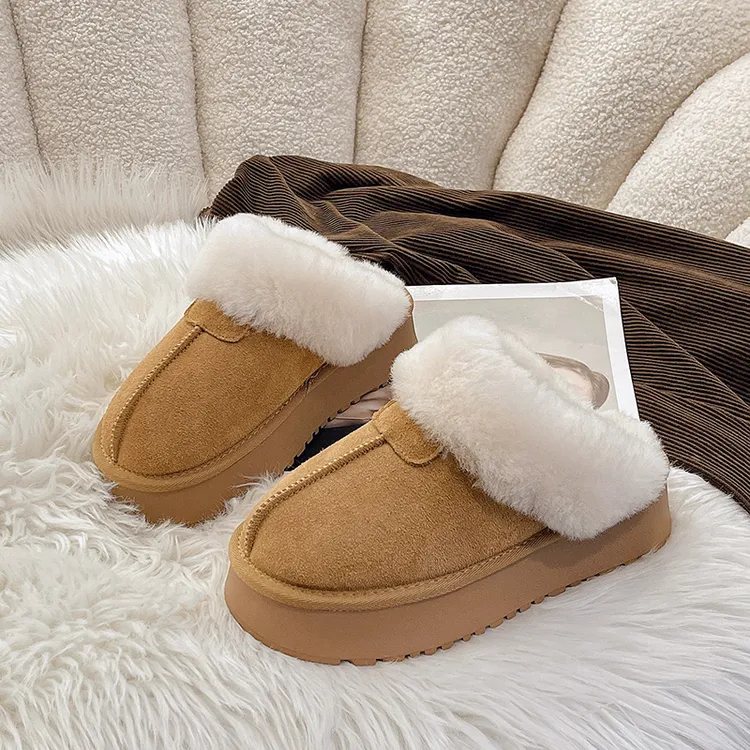 2025冬季法式纯色真皮包头拖白色毛毛拖鞋秋冬毛毛鞋皮毛一体