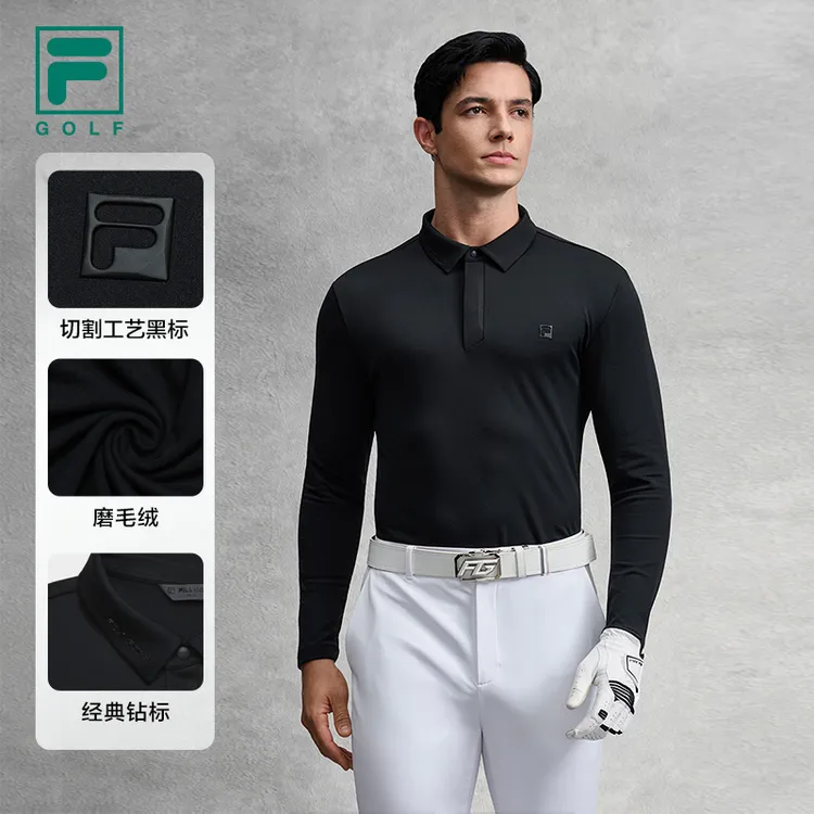 FILA斐乐长袖男运动POLO衫高尔夫针织户外运动弹力A11M545213F