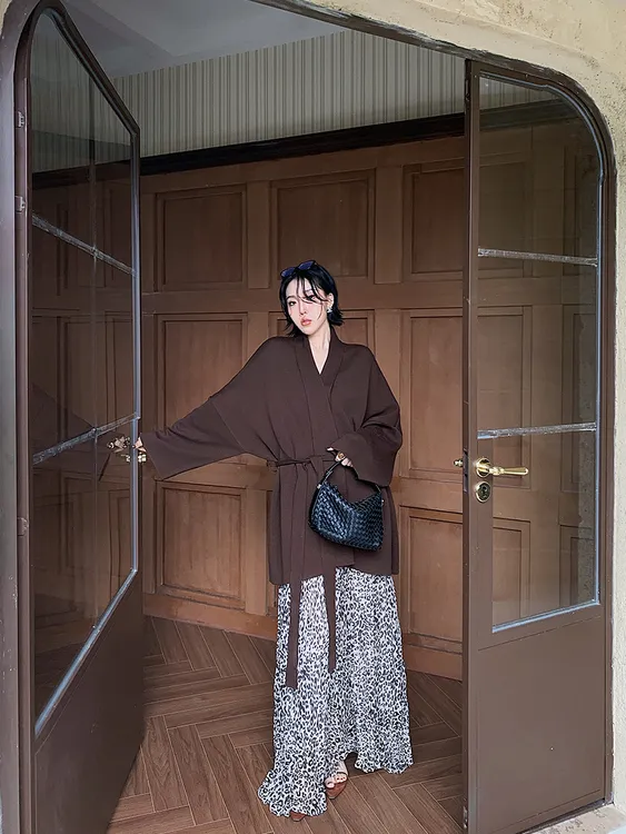 十三粥私服 廓柔主义 绵羊毛桑蚕丝慵懒开衫女秋复古宽松显瘦外套