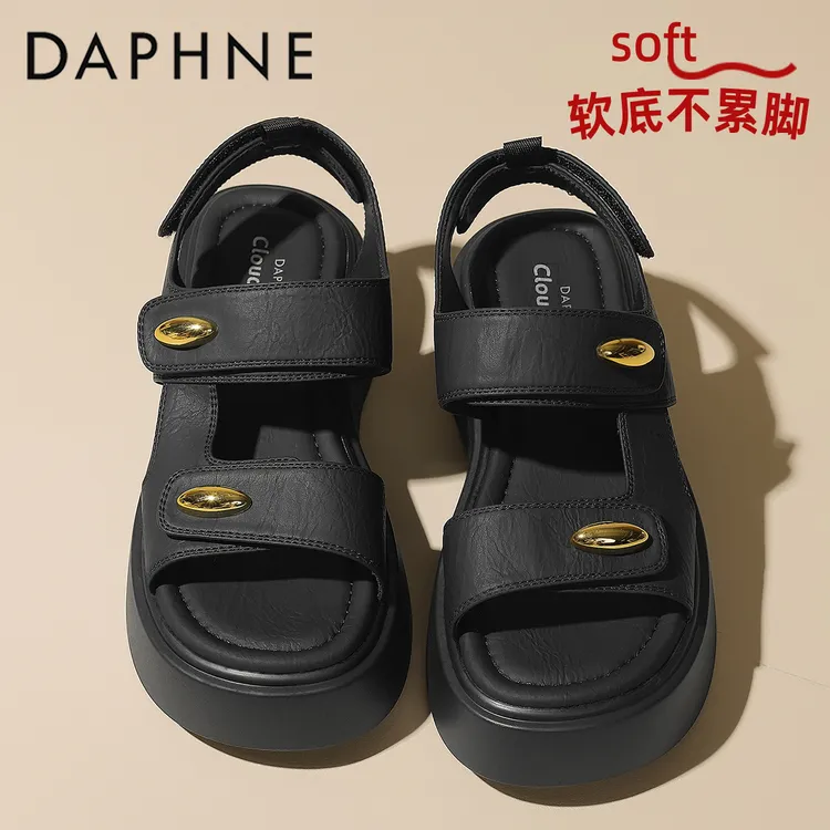 达芙妮5CM增高厚底舒适外穿凉拖鞋2025夏季新款厚底沙滩鞋女凉鞋