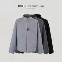 虎牙兄弟秋冬立领外套男肌理色纱摇粒绒休闲舒适保暖上衣男F25113