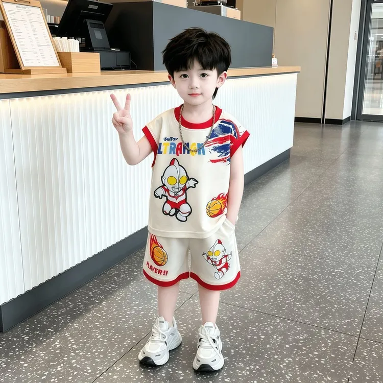 儿童夏季衣服2026新款男童套装无袖时髦运动背心男宝宝夏装