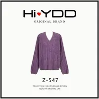 YDD•「Z-547」秋冬套头宽松紫色韵味羊绒毛拉毛慵懒风v领上衣D-9101
