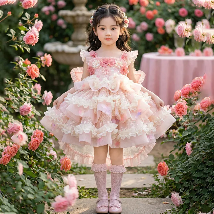 女童四季款甜美花王洛丽塔蓬蓬公主裙宝宝生日礼服连衣裙