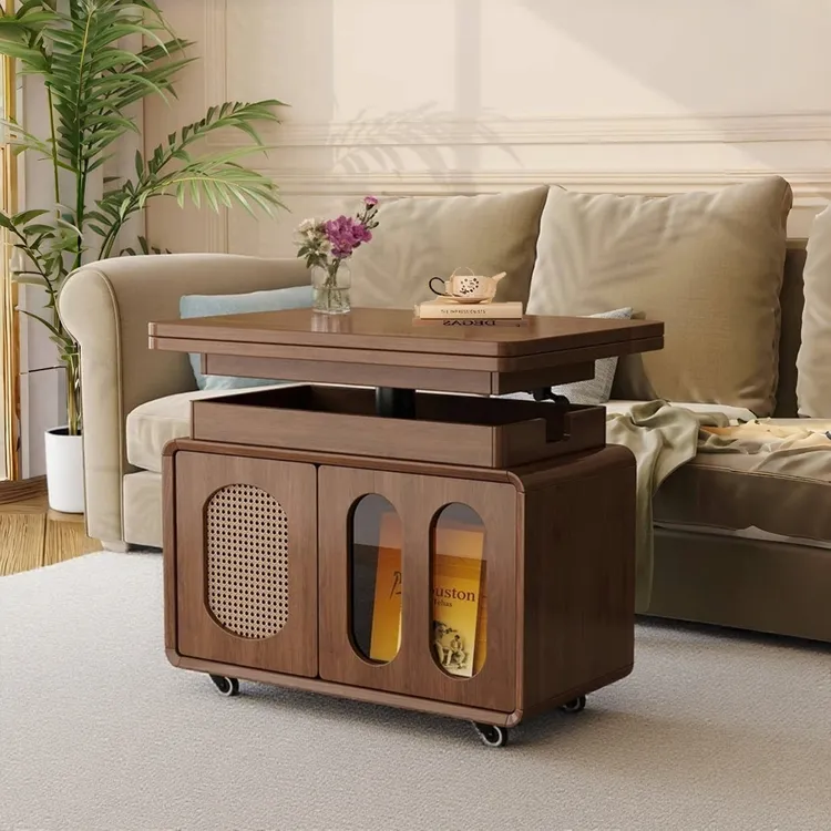 2025新款折叠移动茶几带轮小户型家用客厅升降沙发边几边柜小推车