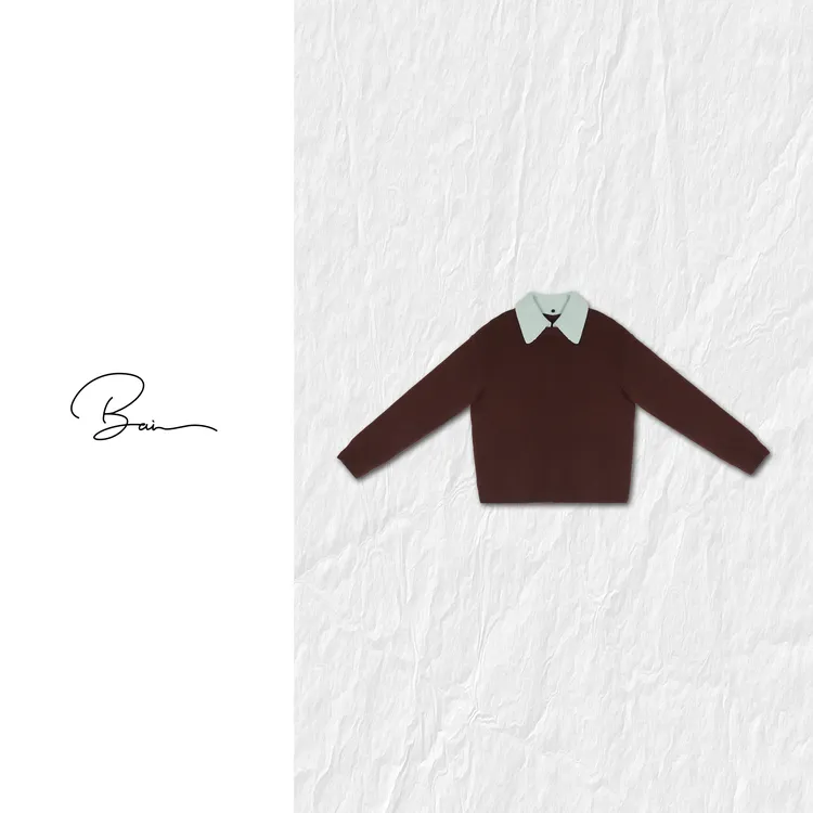 TXB “薄荷拿铁”100绵羊毛撞色真领可拆卸舒适时尚针织衫XB-7983