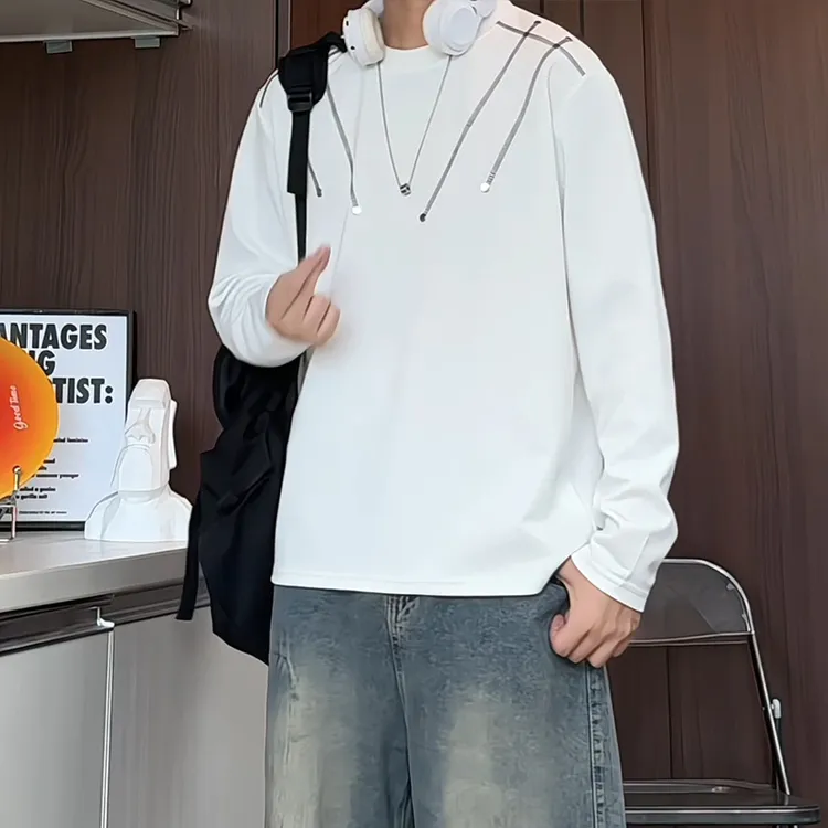 秋季新款美式设计感卫衣男长袖T恤ins潮流圆领休闲t恤打底衫上衣