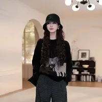 【YANYAN】动物绣花圆领套头针织衫女秋季宽松显瘦时尚长袖毛衣9041