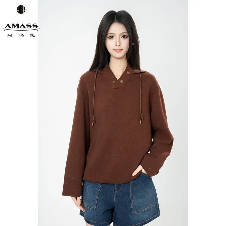AMASS/阿玛施秋季新款百搭松弛感宽松老钱风舒适连帽卫衣女530131