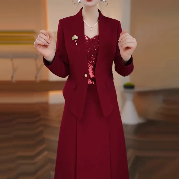 小香风套装连衣裙2025新款春秋爆款十月喜婆婆婚宴妈妈礼服两件套