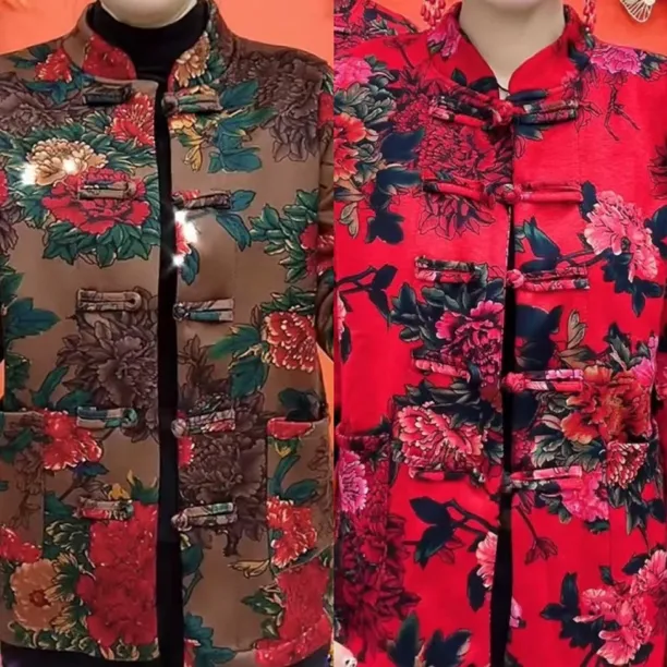 冬季新款立领盘扣薄绒妈妈开衫