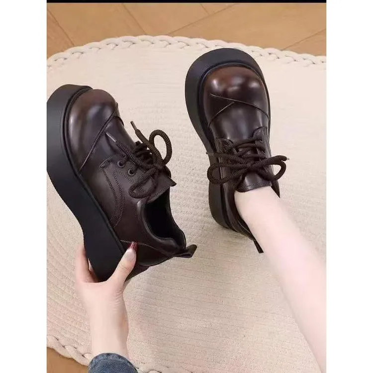 【专柜撤场】厚底乐福鞋女2025新款英伦风小皮鞋百搭增高系带单鞋