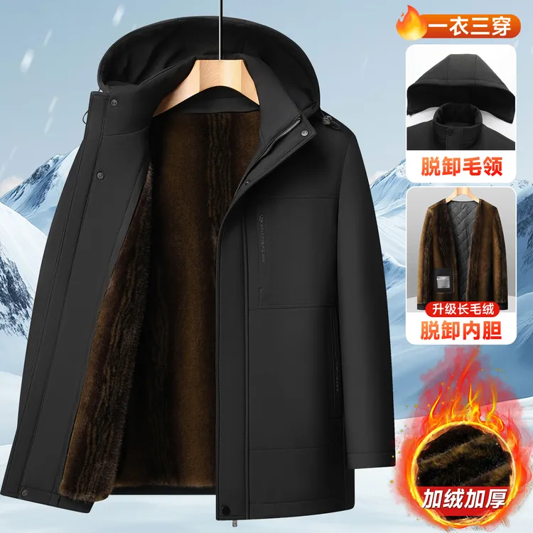 【袖子+毛 内胆脱卸】爸爸冬季加绒加厚棉衣中老年全身加绒脱卸外套