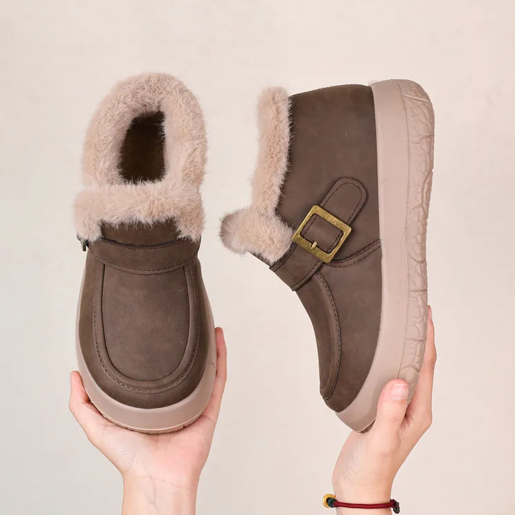 祥福云F8X39新老北京冬季新款加绒加厚时尚百搭一脚蹬平底雪地靴