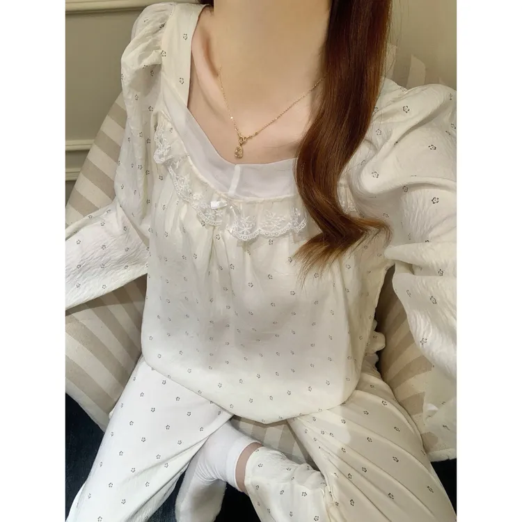 2025秋季新款睡衣女棉质蕾丝v领吊带短裤固定胸垫甜美家居服套装