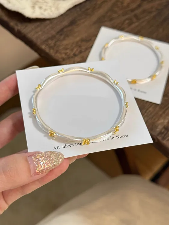 足银手镯 月桂手镯时尚描金足银手镯开口 七夕节送女友