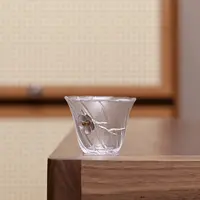 X496锤纹玻璃茶杯初雪杯梅花主人杯单杯女功夫锡品茗杯斗笠杯茶盏