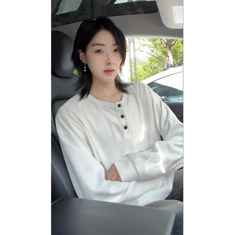 早秋穿搭cleanfit亨利领长袖t恤男女同款正肩卫衣美式内搭打底衫