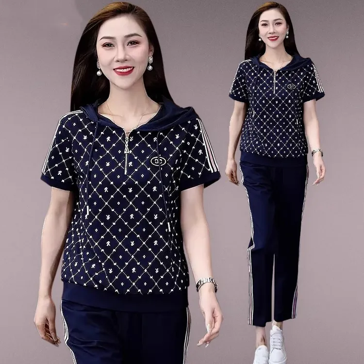 JOZDICE/纪治迪哲运动套装女款夏季轻奢印花洋气连帽减龄休闲套装