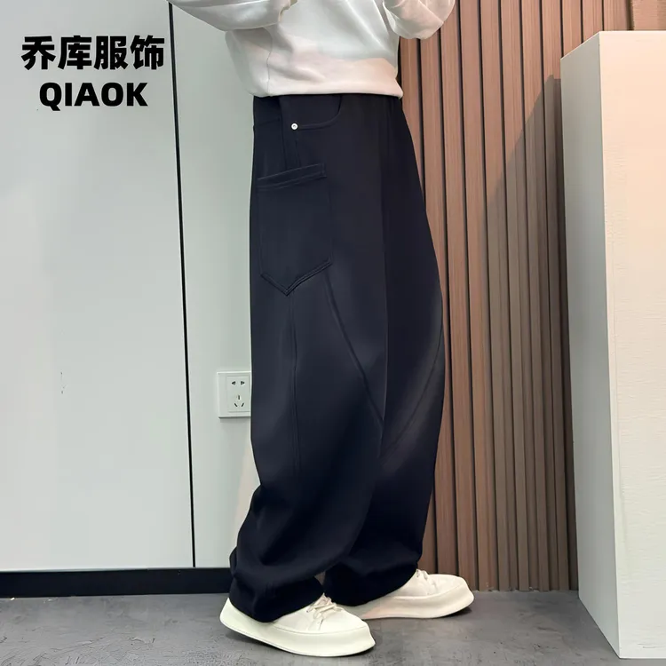 秋季新款个性时尚加绒加厚保暖男士弯刀裤休闲裤宽松长裤大码卫裤