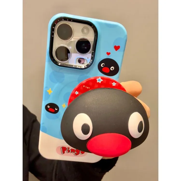 治愈系pingu企鹅小脑瓜磁吸支架适用iphone16promax苹果15p手机壳