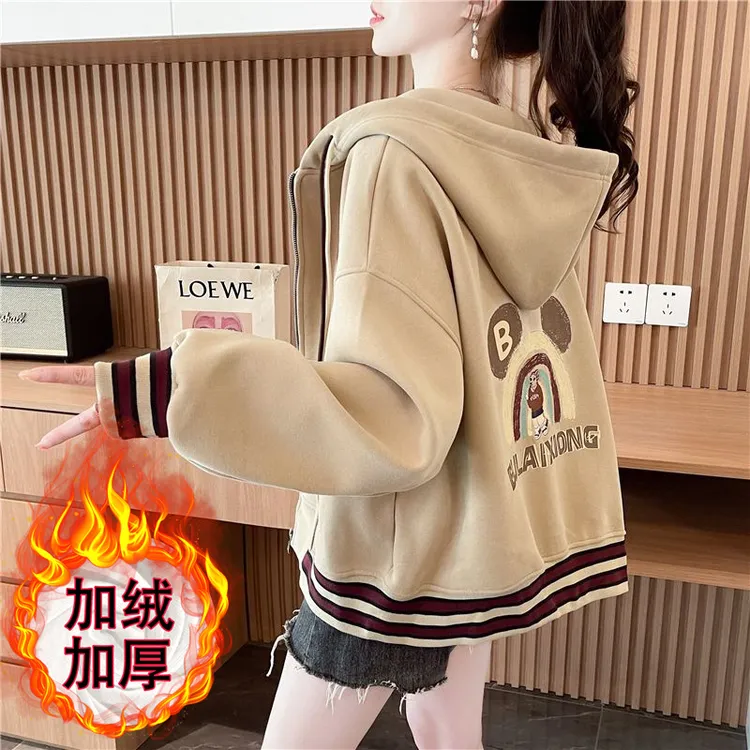 韩系小众设计感衣服初高中学生大童加绒短外套女春秋冬新爆款开衫