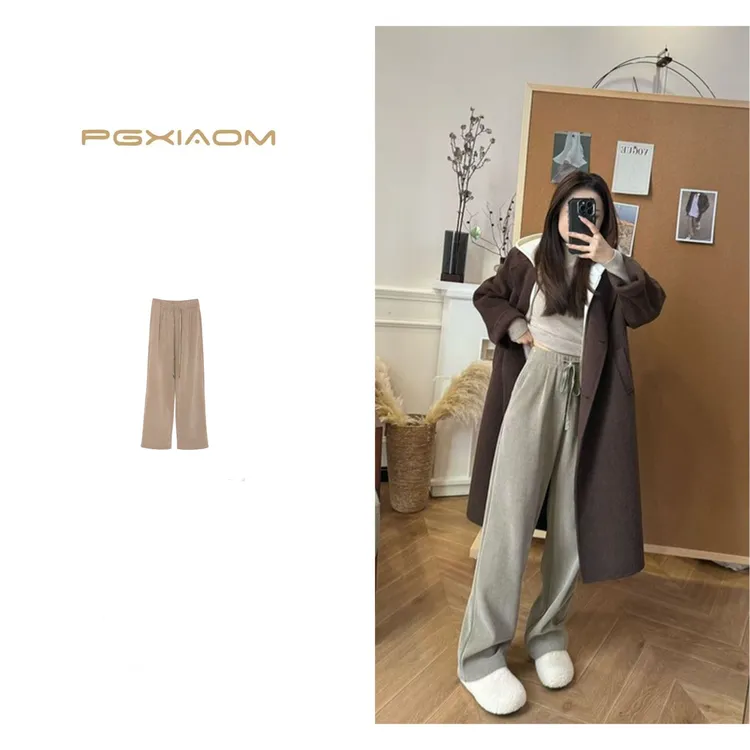 【PGXIAOM】润秀定制卡其色灯芯绒休闲阔腿裤KZ7965