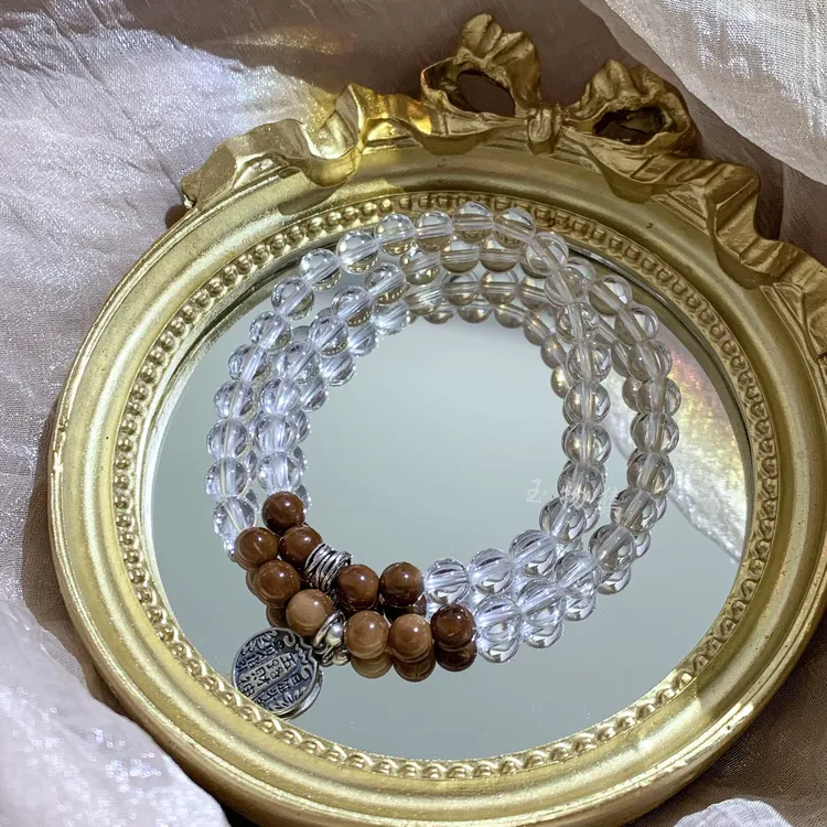 天然白水晶双圈925银复古国潮手串国风男女同款手链多圈库克菩提