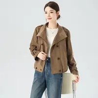 燕苹秋季新款复古可调节立领仿麂皮短款宽松百搭夹克外套LH25122