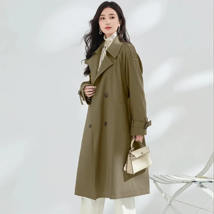 2025秋季高端气质英伦双排扣垂感宽松中长款风衣女大衣外套女收腰