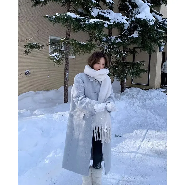 温柔陷阱！2025冬季韩国rié*te蔬菜家千金风翻领长袖长款羊毛大衣