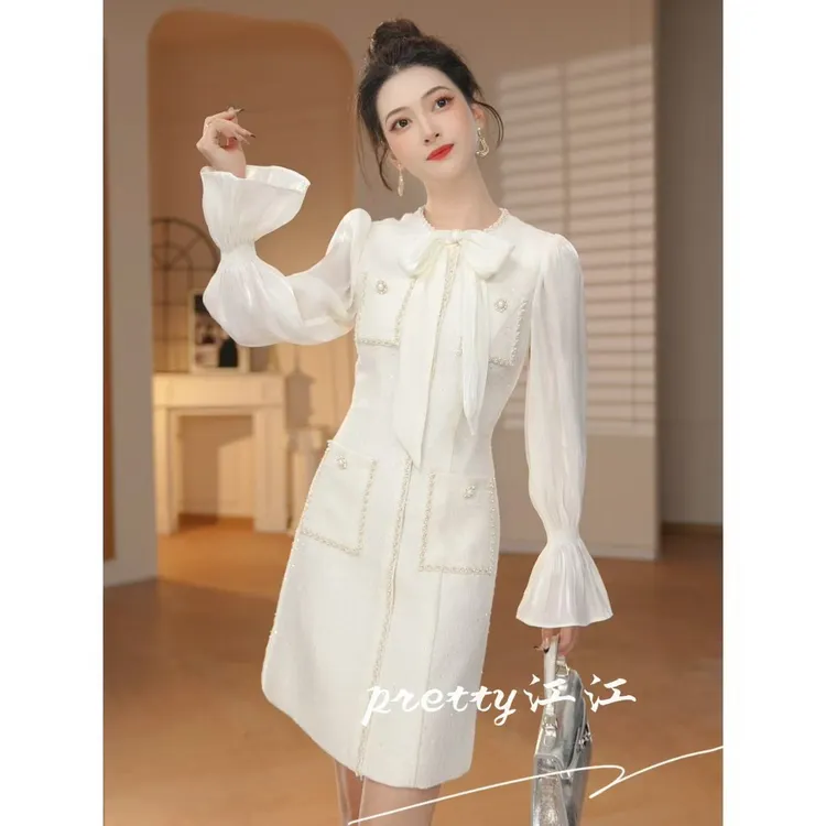 Pretty小众设计师品牌江江定制 喇叭袖小众法式时尚连衣裙9178